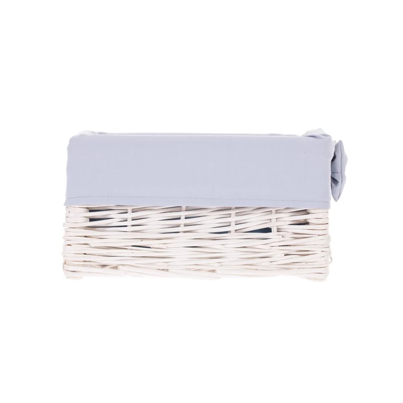 Nova wicker storage basket with blue trim and bow TheWickerStories