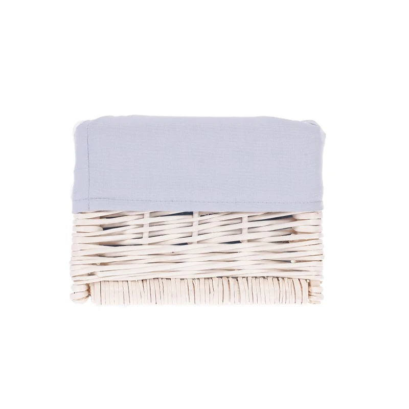Nova wicker storage basket with blue trim and bow TheWickerStories