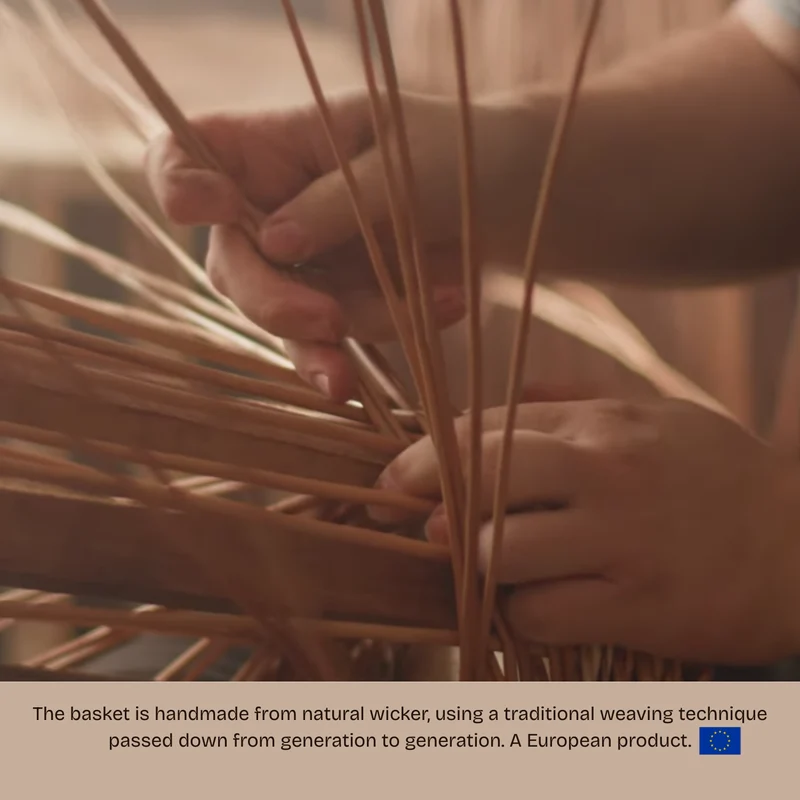 Nova wicker storage basket with blue trim and bow TheWickerStories