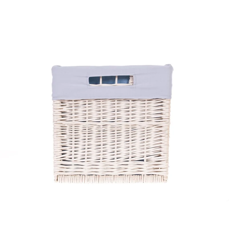 Nova wicker storage basket with gray trim, featuring handles TheWickerStories