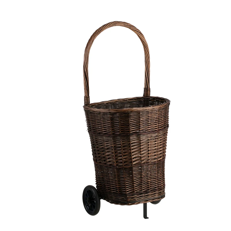 Favoren wicker firewood basket on wheels with handle TheWickerStories