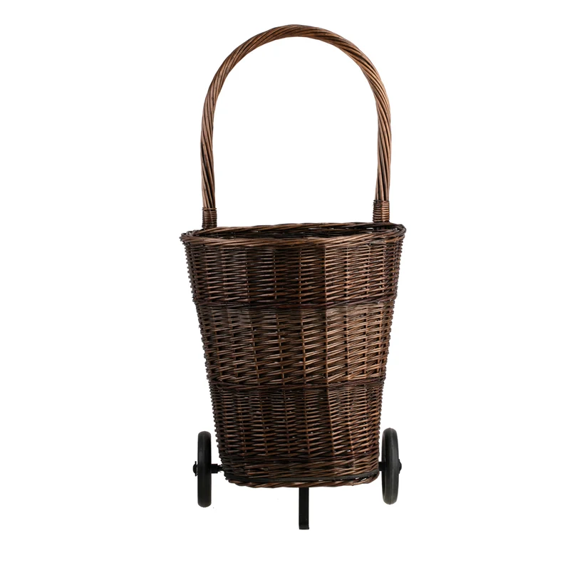 Favoren wicker firewood basket on wheels with handle TheWickerStories