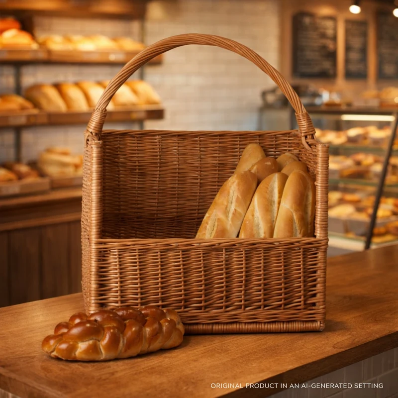 Barovia wicker baguette basket for bakery and store with handle TheWickerStories