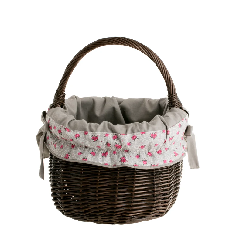 Wictor wicker shopping basket with gray trim and handle TheWickerStories