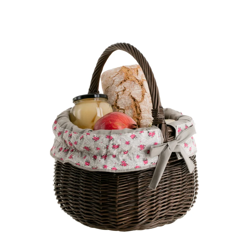 Wictor wicker shopping basket with gray trim and handle TheWickerStories