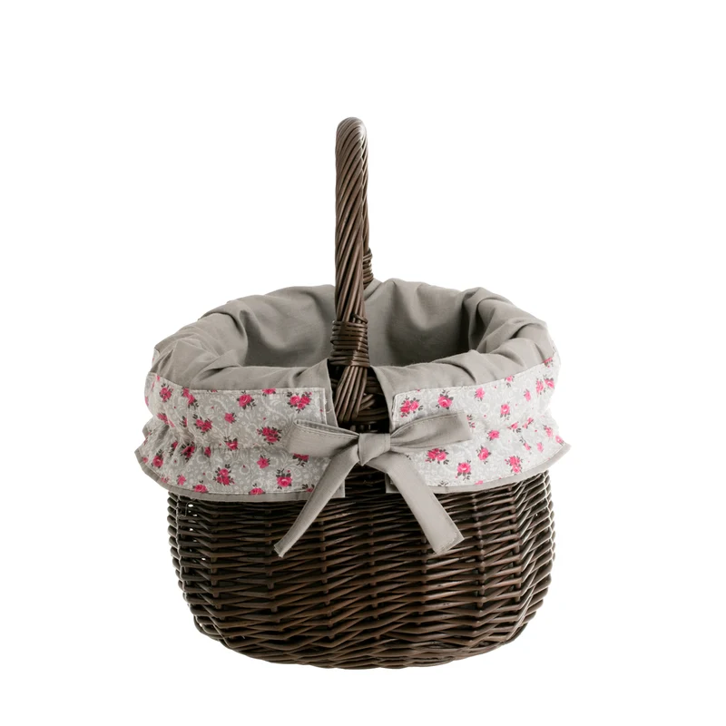Wictor wicker shopping basket with gray trim and handle TheWickerStories