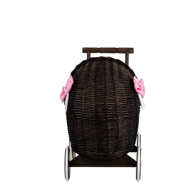 Lili wicker doll stroller with pink trim, blanket, and pillow TheWickerStories