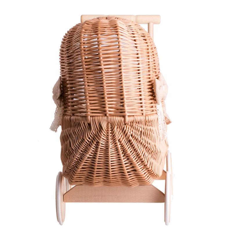 Lala wicker doll stroller with beige trim, blanket and pillow TheWickerStories