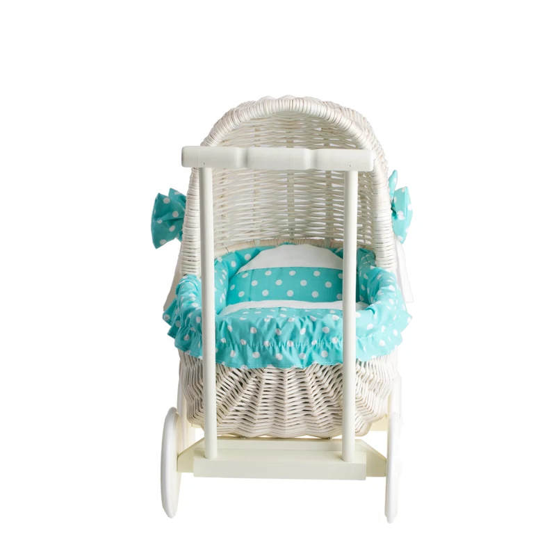 Lala wicker doll stroller with mint trim, blanket and pillow TheWickerStories