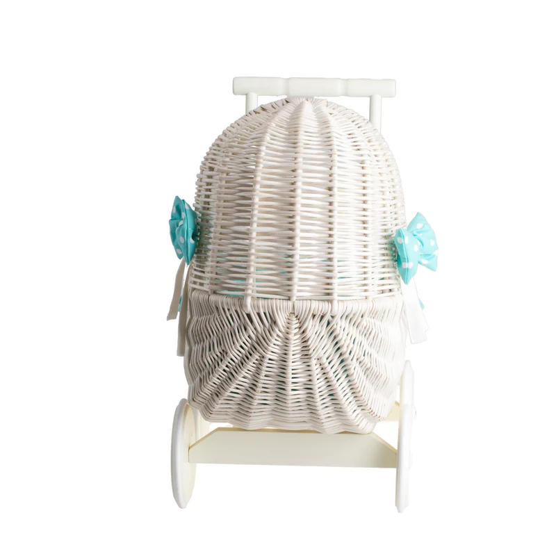 Lala wicker doll stroller with mint trim, blanket and pillow TheWickerStories