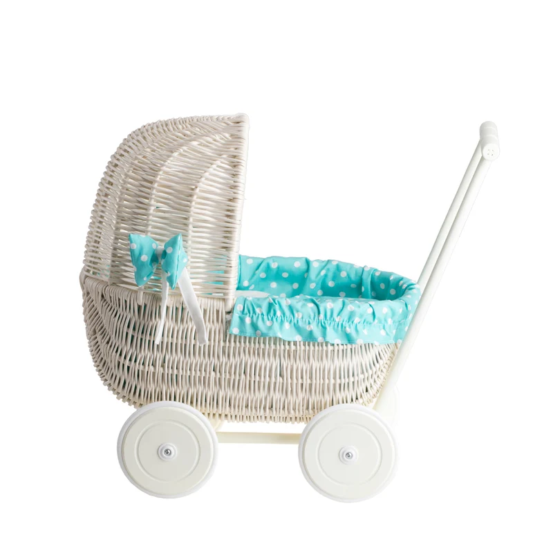 Lala wicker doll stroller with mint trim, blanket and pillow TheWickerStories