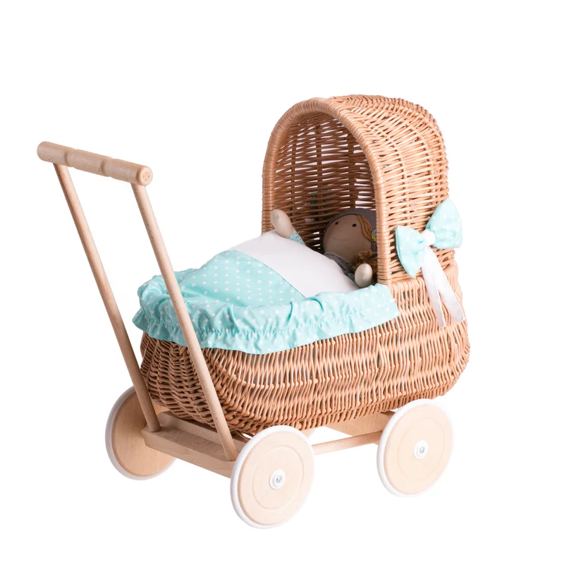 Lala wicker doll stroller with mint trim, quilt and pillow TheWickerStorie
