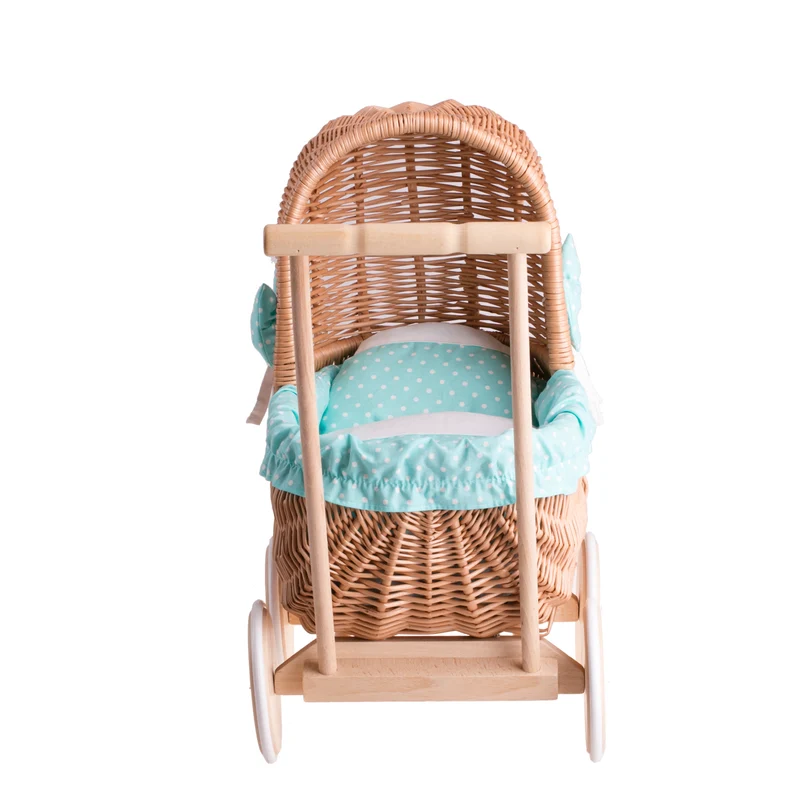 Lala wicker doll stroller with mint trim, quilt and pillow TheWickerStorie