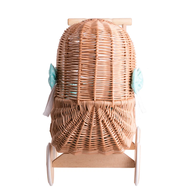 Lala wicker doll stroller with mint trim, quilt and pillow TheWickerStorie