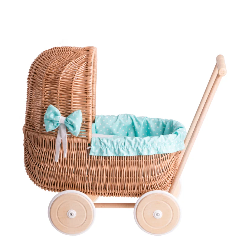 Lala wicker doll stroller with mint trim, quilt and pillow TheWickerStorie