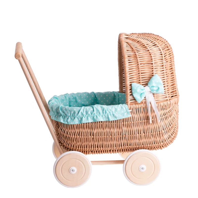 Lala wicker doll stroller with mint trim, quilt and pillow TheWickerStorie