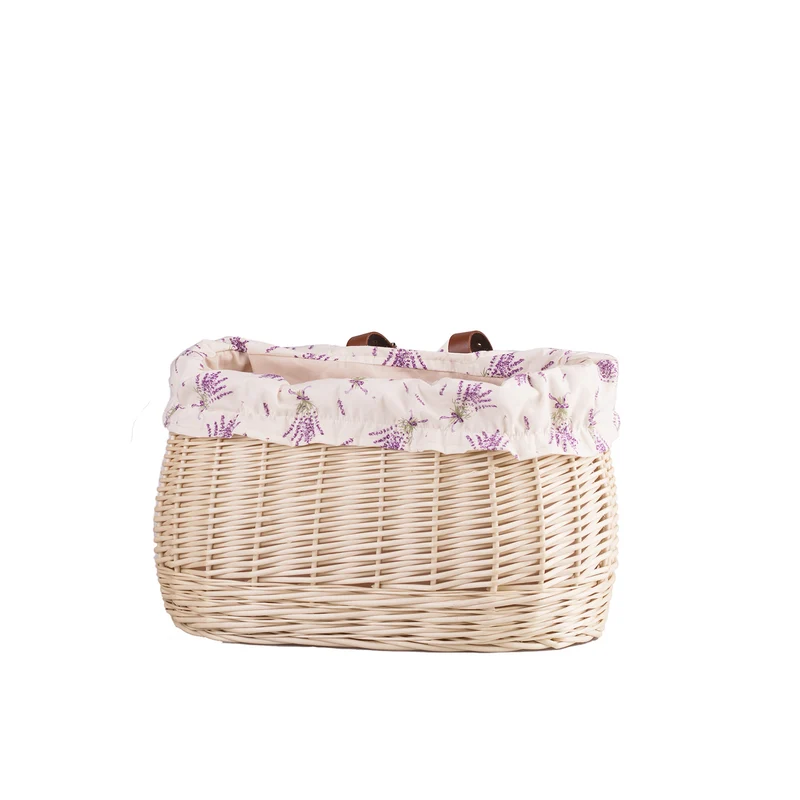 Marone wicker bike basket with beige lining and straps TheWickerStories