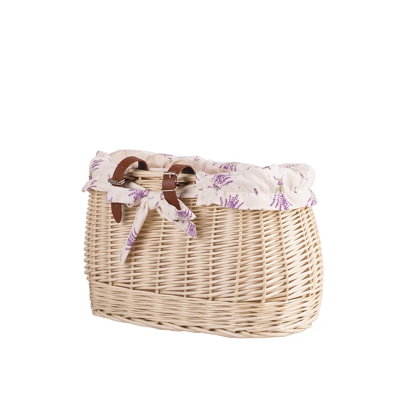 Marone wicker bike basket with beige lining and straps TheWickerStories
