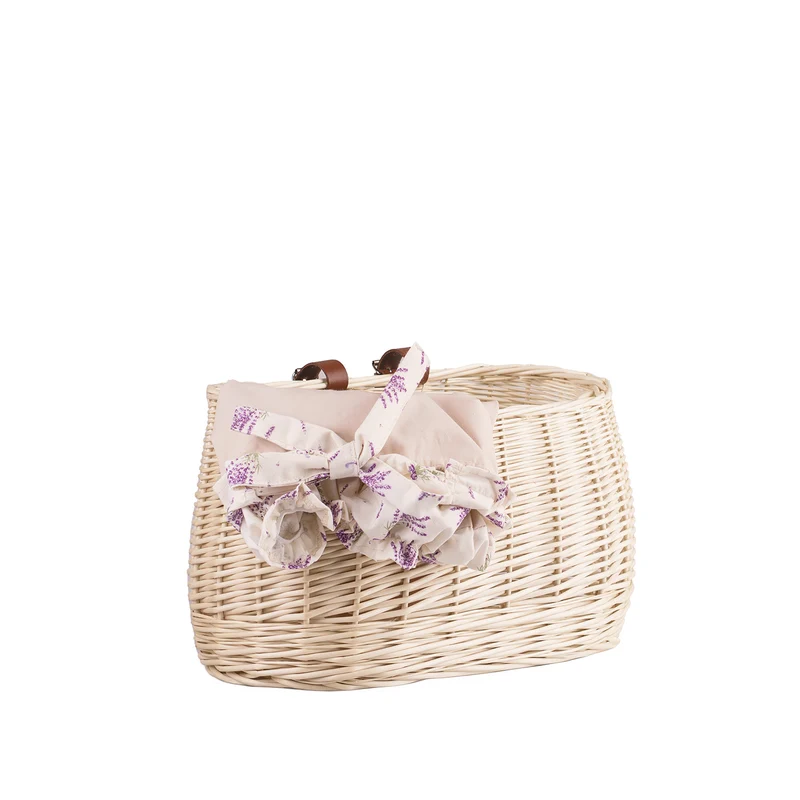 Marone wicker bike basket with beige lining and straps TheWickerStories