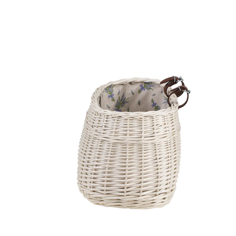 Marone wicker bike basket with beige lining and straps TheWickerStories