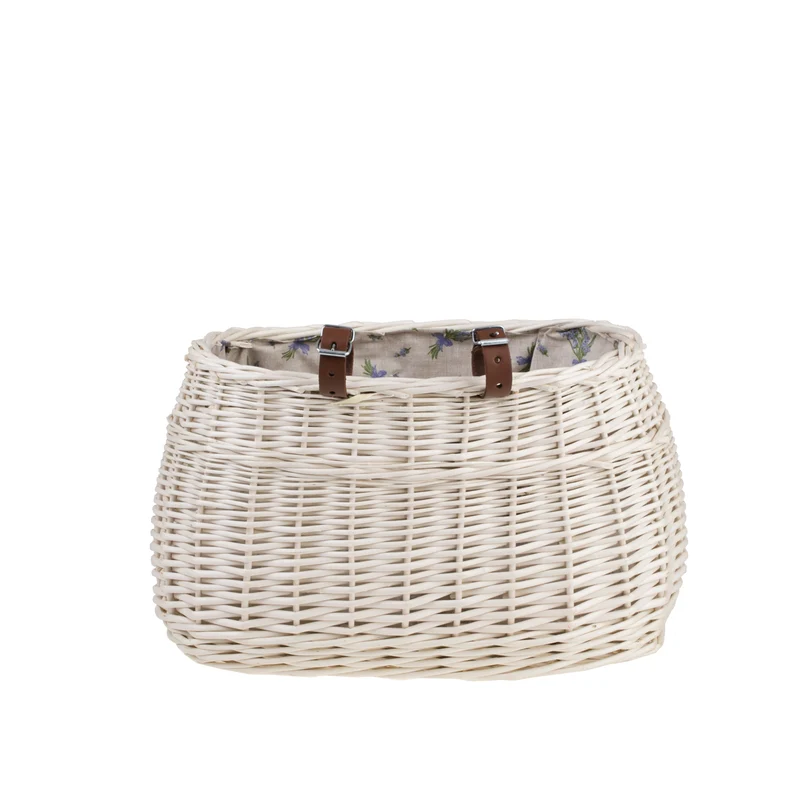 Marone wicker bike basket with beige lining and straps TheWickerStories