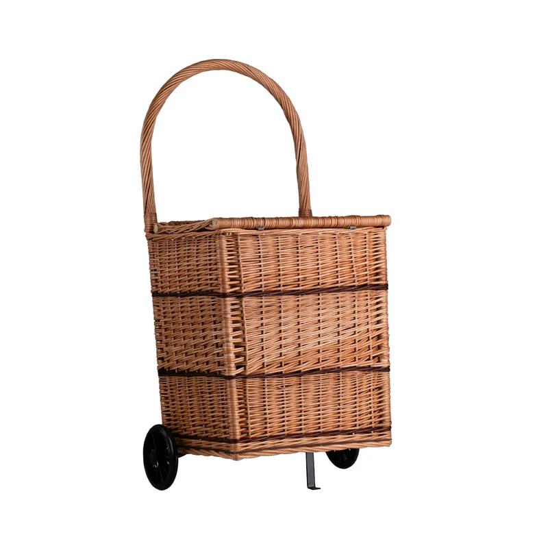 Solette wicker firewood basket with wheels, handle and lid TheWickerStories