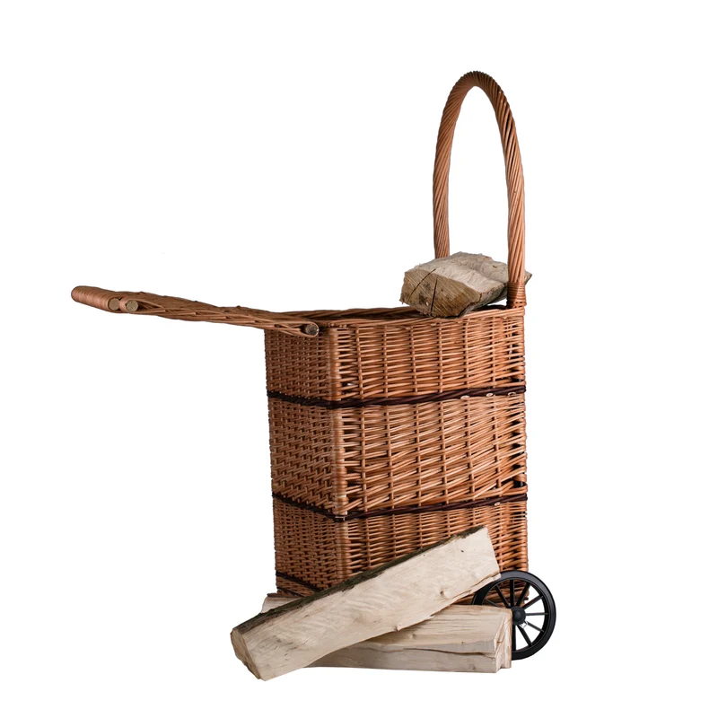 Solette wicker firewood basket with wheels, handle and lid TheWickerStories