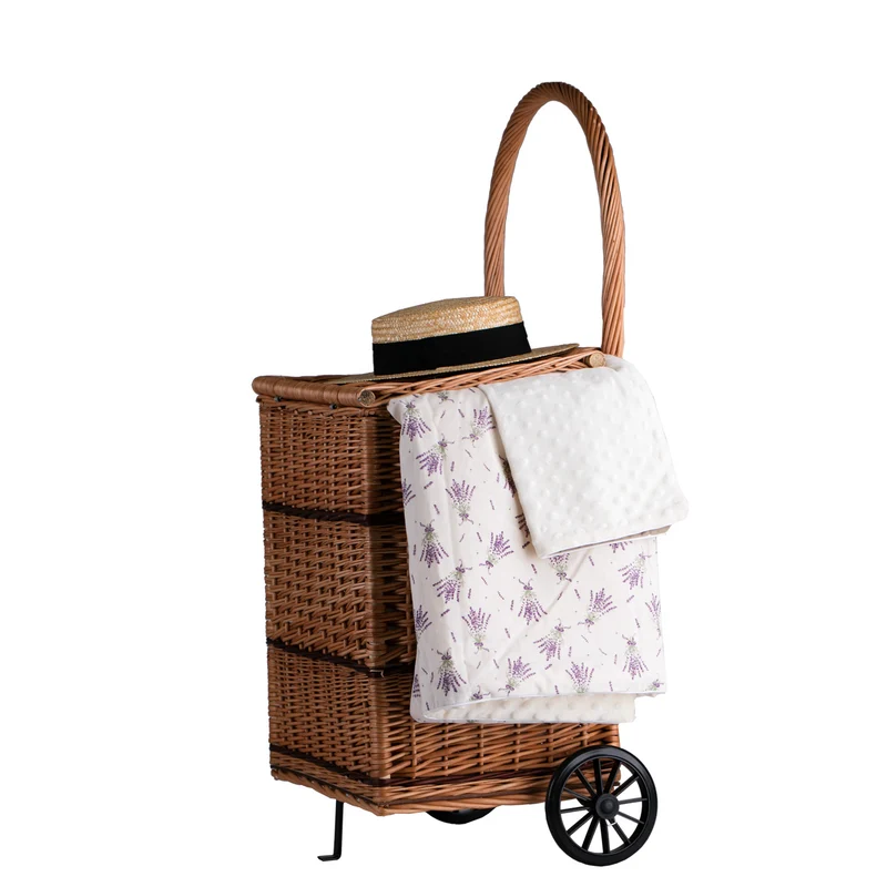 Solette wicker firewood basket with wheels, handle and lid TheWickerStories