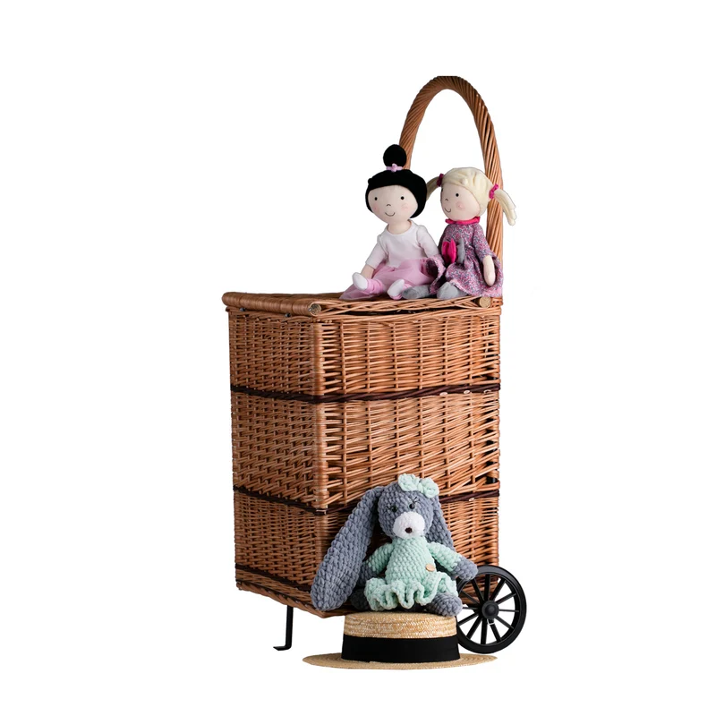 Solette wicker firewood basket with wheels, handle and lid TheWickerStories