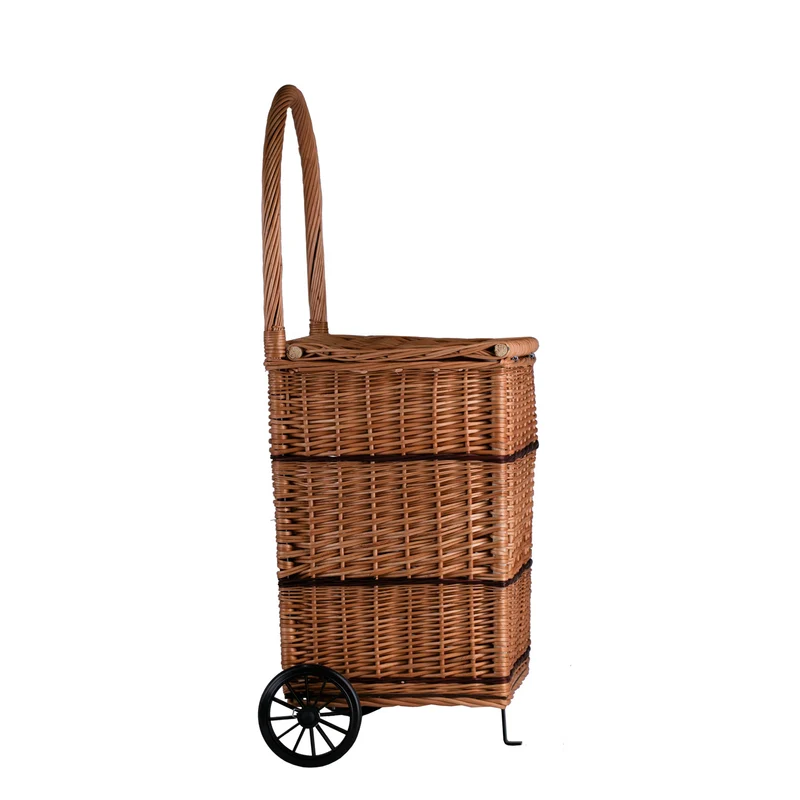 Solette wicker firewood basket with wheels, handle and lid TheWickerStories