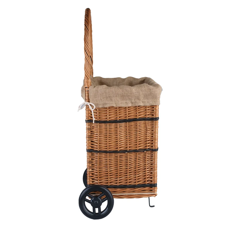 Solette wicker fireplace basket with jute trim, wheels, and handle TheWickerStories