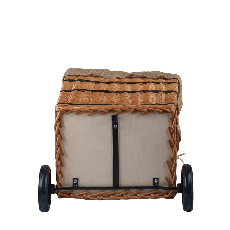 Solette wicker fireplace basket with jute trim, wheels, and handle TheWickerStories