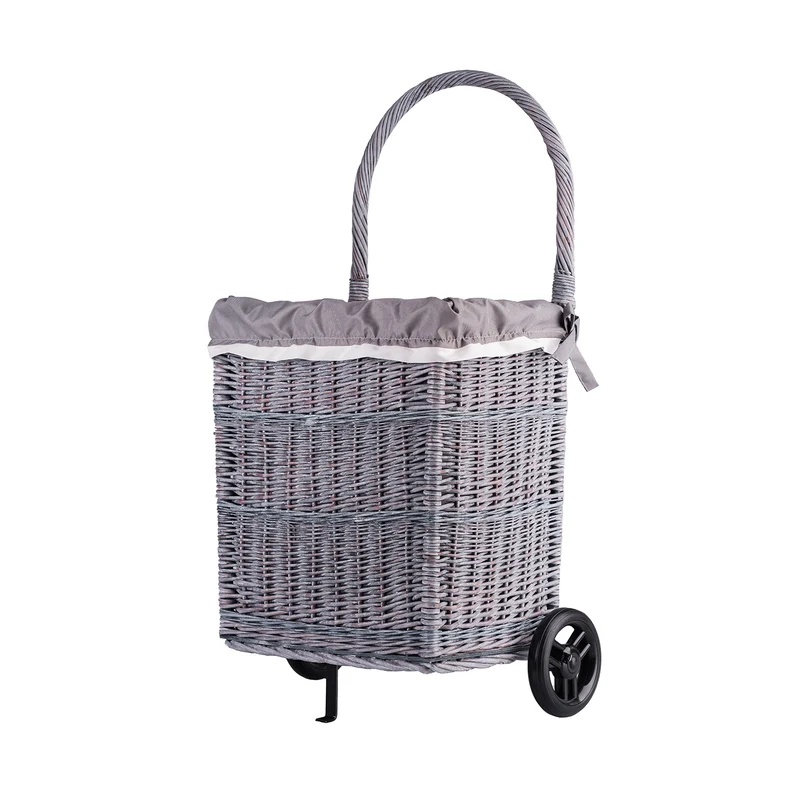 Solette wicker firewood basket with grey lining, wheels and handle TheWickerStories