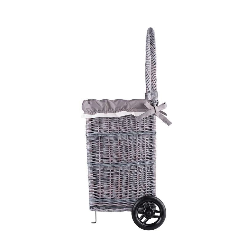 Solette wicker firewood basket with grey lining, wheels and handle TheWickerStories