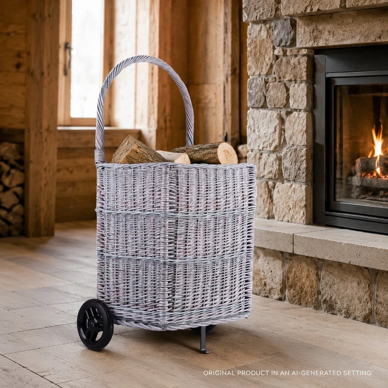 Solette wicker firewood basket with wheels and handle TheWickerStories