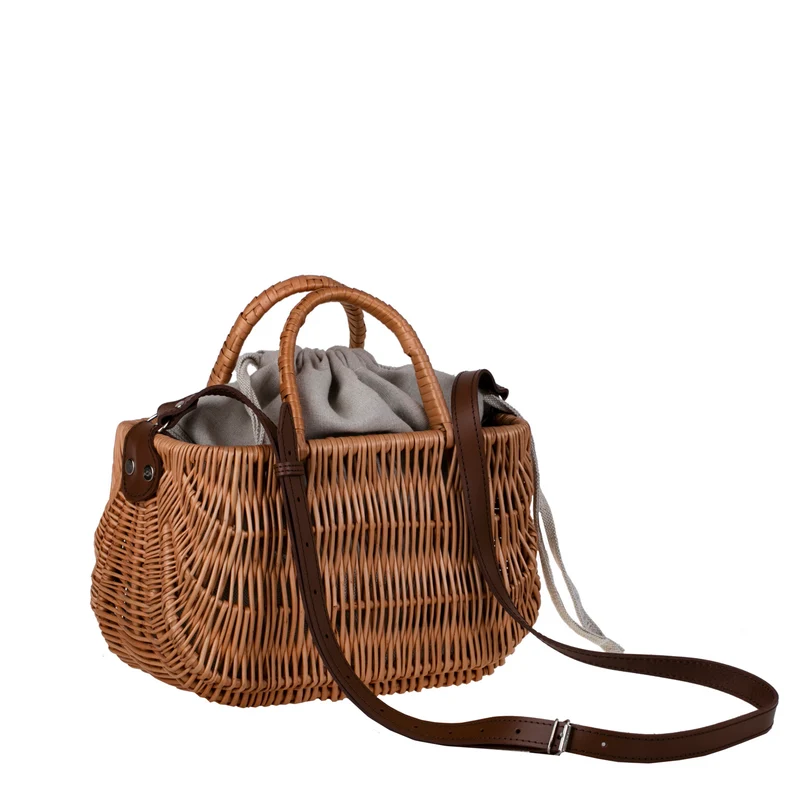 Raja wicker handbag with grey lining and strap TheWickerStories