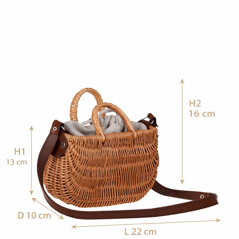 Raja wicker handbag with grey lining and strap TheWickerStories