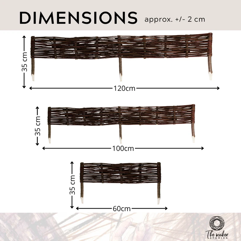 Domitia wicker garden fence, wicker palisade, wicker edging for flowerbeds, set of 5 pieces TheWickerStories