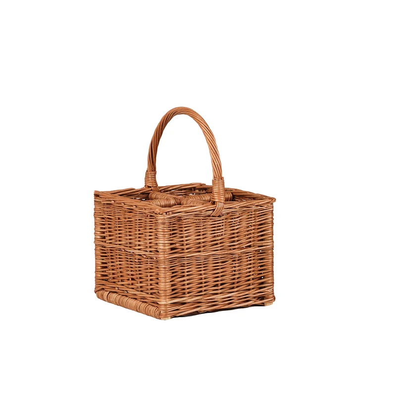 Gaudios wicker basket and bottle carrier with dividers and handle TheWickerStories