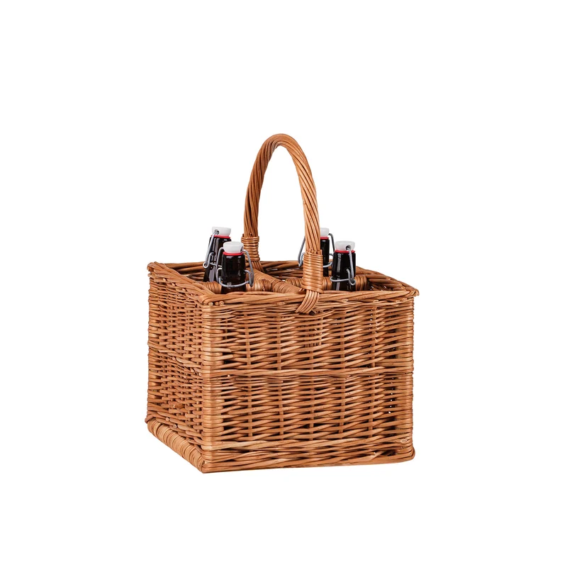Gaudios wicker basket and bottle carrier with dividers and handle TheWickerStories