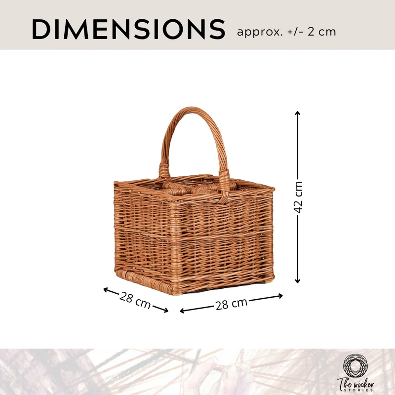 Gaudios wicker basket and bottle carrier with dividers and handle TheWickerStories