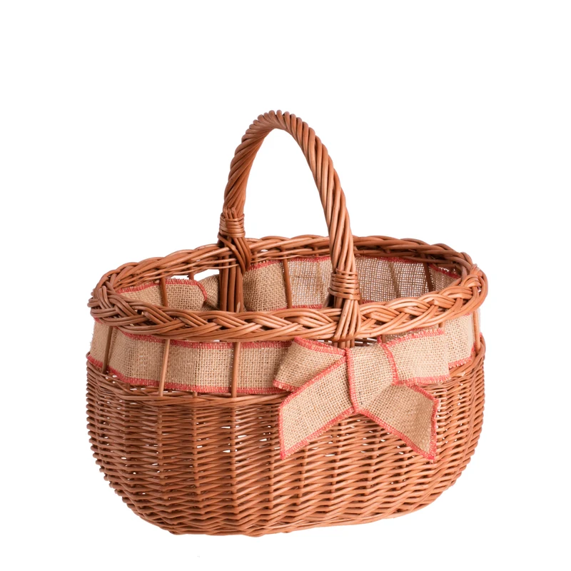 Winalia wicker shopping basket with jute trim and bow, with handle TheWickerStories