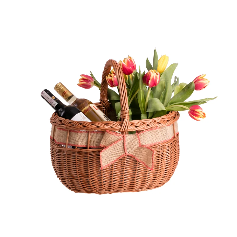 Winalia wicker shopping basket with jute trim and bow, with handle TheWickerStories