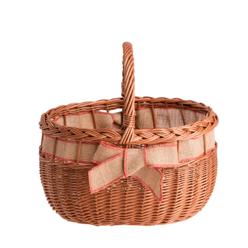 Winalia wicker shopping basket with jute trim and bow, with handle TheWickerStories