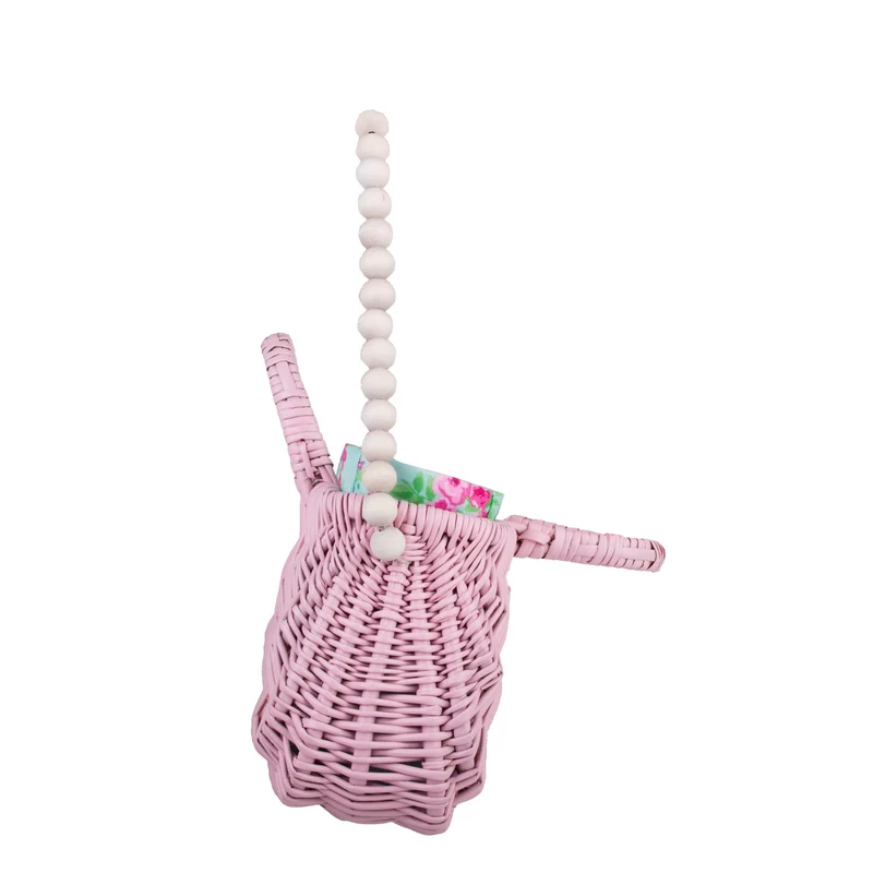 Werlissa wicker basket-handbag for women with mint trim, handle, and decorative beads TheWickerStories