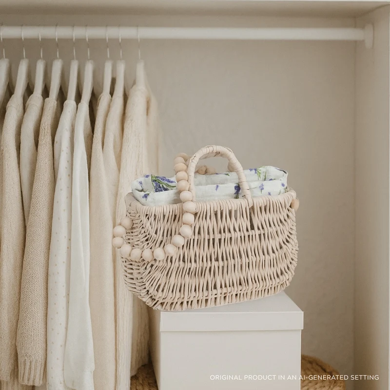 Raja wicker handbag with white lining and handle TheWickerStories