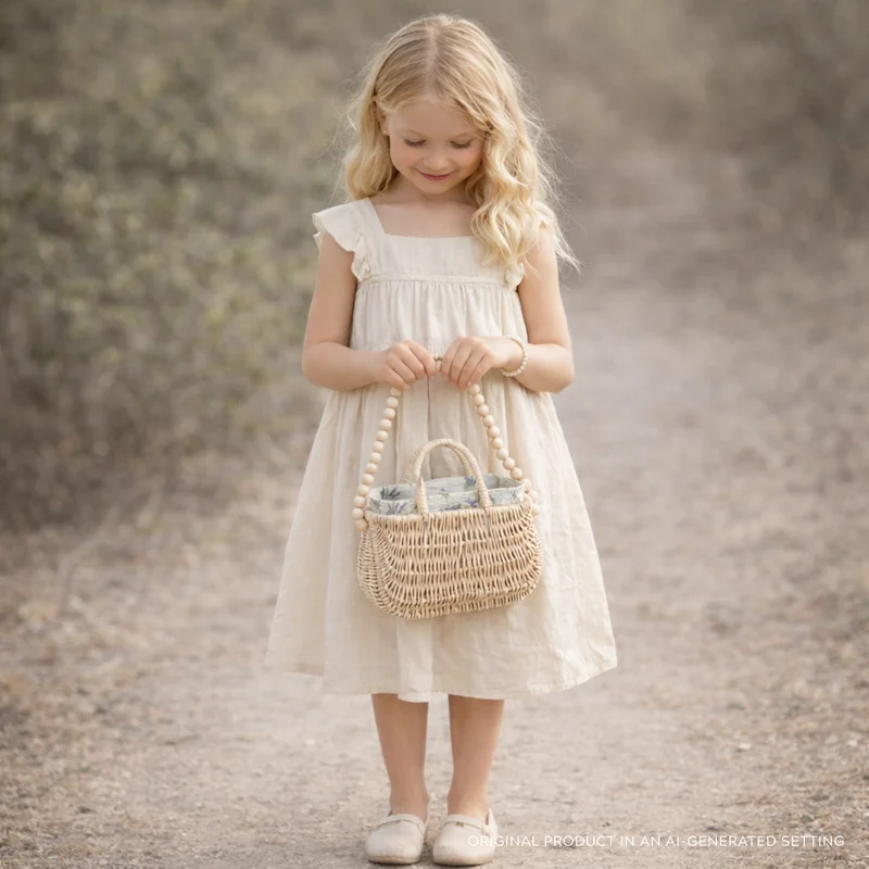 Raja wicker handbag with white lining and handle TheWickerStories