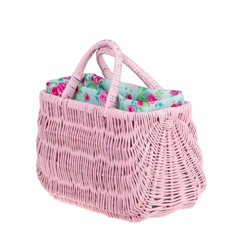 Werlissa wicker beach bag with mint trim and handle TheWickerStories