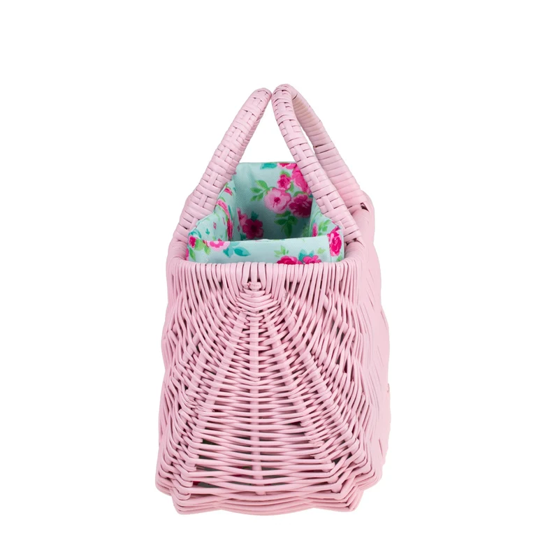 Werlissa wicker beach bag with mint trim and handle TheWickerStories