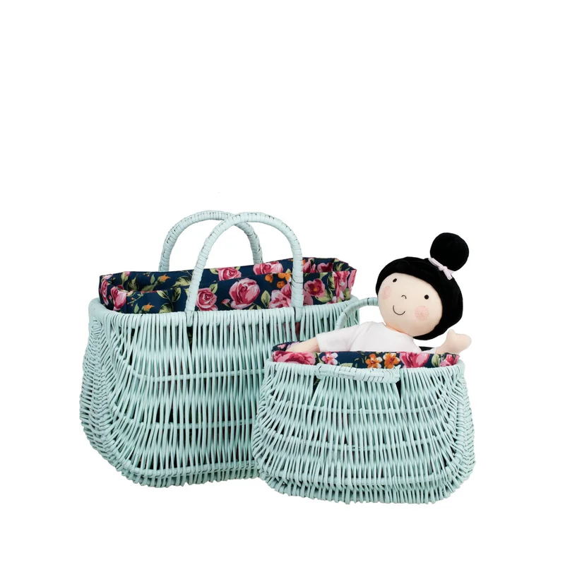 Werlissa wicker picnic and beach basket with navy trim and handles by TheWickerStories